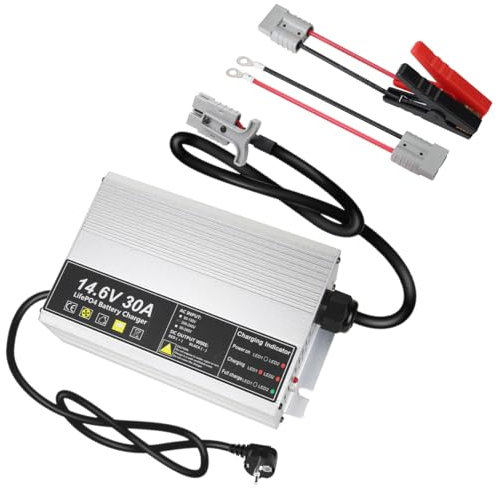 14,6V 30A Cargador de batería LiFePO4 para baterías Recargables de Ciclo Profundo de fosfato de Hierro y Litio de 12V (12,8V)