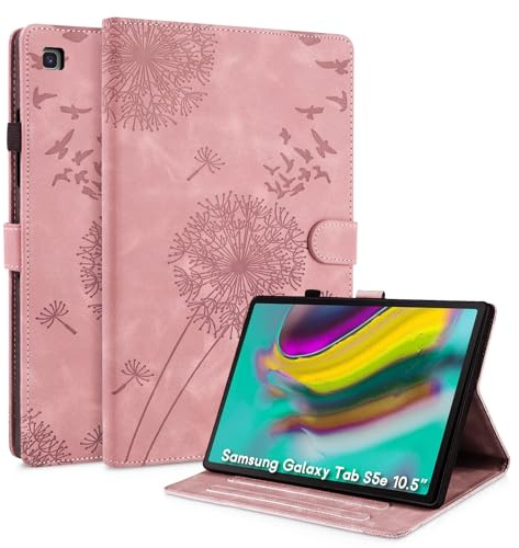 Rostsant Fodral för Samsung Galaxy Tab S5e 10.5 Pouces Fodral Nytt PU Läder Fällbart Maskrostryck Läderfodral för Samsung Galaxy Tab S5e 2019 SM-T720/SM-T725 Roséguld