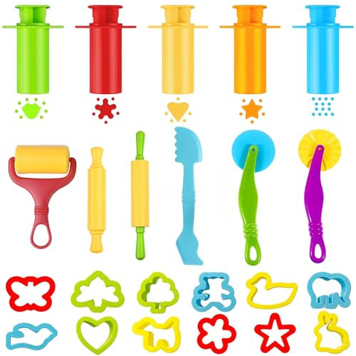 AMSNINK 23 Stück Knete Zubehör, Knetwerkzeug, Knetzubehör, Zubehör Knete, DIY Knetmasse, Knetspielzeug, Knet Zubehör, Ausstechformen Küchenspielzeug, Geschenk-Set Für Jungen Und Mädchen