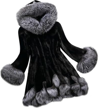 2024 Manteau Femme Hiver Grande Taille Parka en Fausse Fourrure, Mi-Longue Surdimensionné Manteau d'hiver en Fausse Fourrure Floue Le Manteau Matelassé Léger à Capuche avec Col en Fourrure Pas Cher