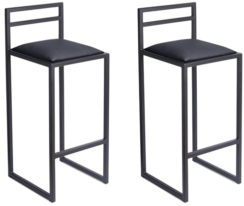 FERRO Barstol med modern design, set om 2, svart med ryggstöd 84 cm – barstol i metall med stoppat säte – loftstil