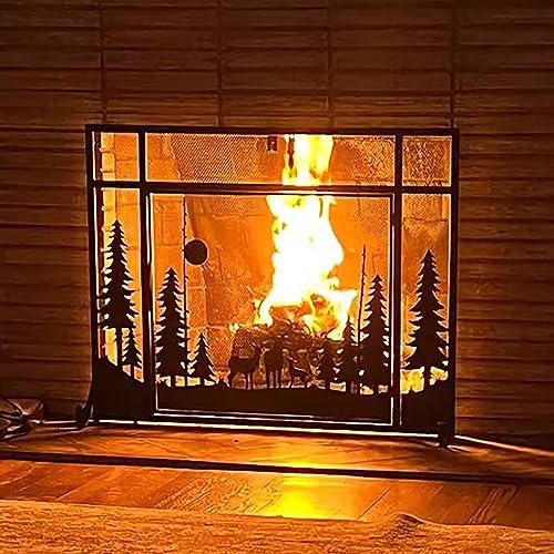 Chimenea eléctricaPantalla de Chimenea,Protector de Chimenea Pantalla de Chimenea de Navidad Marco de Acero sólido con Puerta, hogar de Chimenea de Panel único Protector de Incendio Cubierta