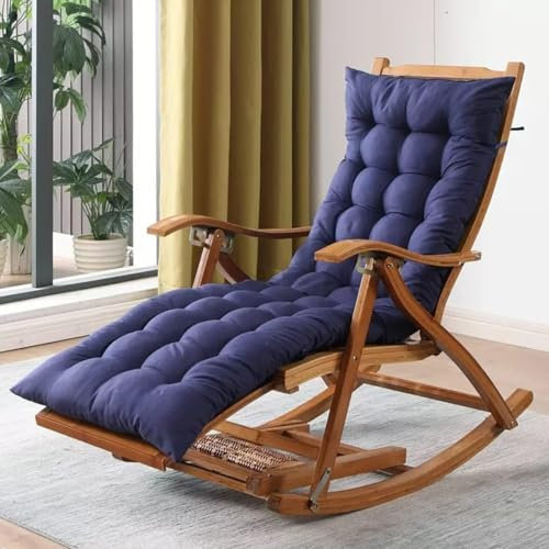 WLCNYL Schaukelsessel, zusammenklappbarer, Verstellbarer Schaukelstuhl, weich gepolstert, Lazy Chair Glider für den Balkon, Poolseite, Hinterhof, Freizeitstuhl aus Holz, Old Man Chair/Blau
