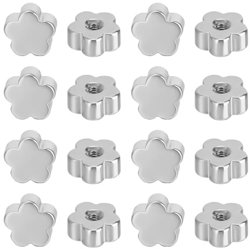 Beebeecraft 1 Caja de 50 Piezas de Tornillos de Acero Inoxidable (Orificio: Calibre 0.8mm /20) Tuercas de Repuesto para Pendientes de Flores Planas de Metal Y Plata para Hacer Joyas Y Pendientes