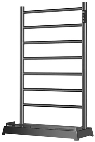 Portasciugamani Scaldasalviette, Scaldasalviette Verticale a 7 Barre per Bagno, Portasciugamani Elettrico da Pavimento in Lega di Alluminio con Ripiano Inferiore, Timer 24 Ore E Display a LED