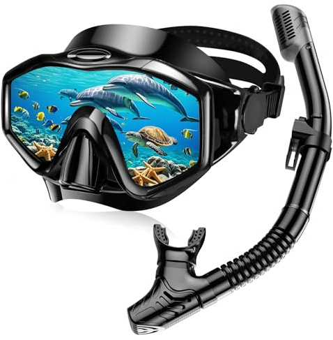 SchnorchelSet Erwachsene,Beschlagfreie Panorama-Schnorchelsets mit Dry-Top-Schnorchel & Schwimmbrille für Tauchen, Schwimmen & Schnorcheln