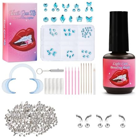 Zahnschmuck Set Tooth Gem Kit Zahnstein Schmuck Zahnstein Set Zahnschmuck Zahnsteine Tooth Gems Zahn Steinchen Set für Party Daliy Leben DIY-Zähne mit 1490Pcs Tooth Gems und Werkzeugen(Blau+Weiß)