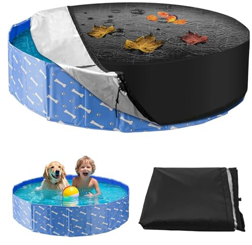 YAOZUP Couverture Piscine Ronde, Couverture de Piscine pour Chien, Bache Piscine Ronde avec Cordon de Serrage, Bâche Protection pour Piscine, Pliable,Imperméable à l'eau et à la Poussière (160*30cm)