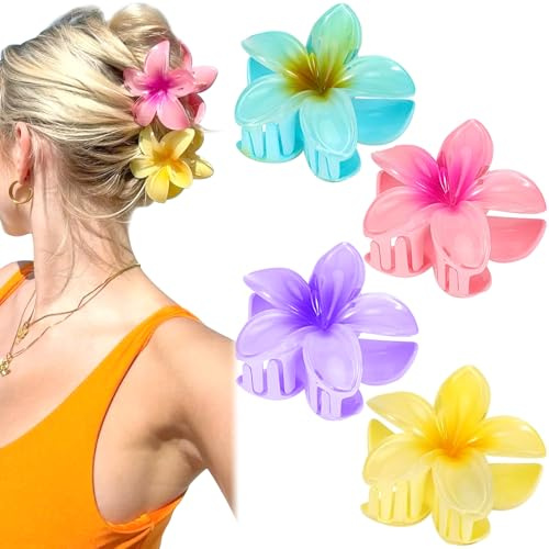 Lot de 4 pinces à cheveux en forme de fleur mignonne pour femme - En plastique antidérapant - Pour cheveux épais et fins (couleur 1)