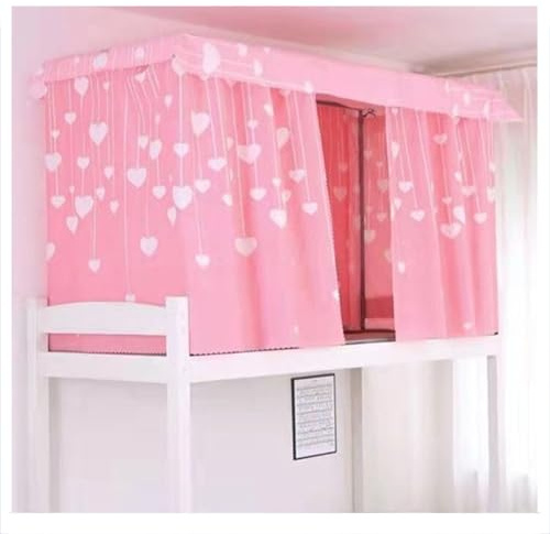 HAJHI Student Vorhang Hochbett Polyester Druck Bettvorhang Hochbett Verdunkelung Privatsphäre für 2m Länge Einzelbett Bett Vorhang Schlafschutz(Curtain*2,1.15M_PINK)