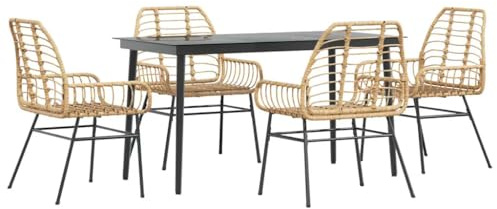 vidaXL Matgrupp för trädgården 5 delar brun polyrotting glas, utomhus matgrupp, trädgård matmöbler, trädgård matbord och stolar, uteplats matgrupp
