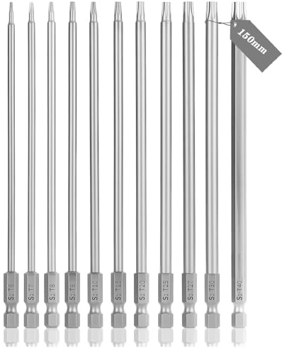 fifibang 11tlg Torx Bit Lang 150mm, Hex Schraubendreher Bits Set 1/4 Magnetisch Sternenkopf, T6,T7,T8,T9,T10,T15,T20,T25,T27,T30,T40