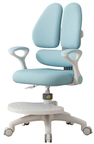 TAZZOR Ultra Silla de escritorio para niños, tres en el respaldo mejorada, altura regulable, reposabrazos y reposapiés giratorios de 90°, silla giratoria ergonómica para niñas y niños (azul)