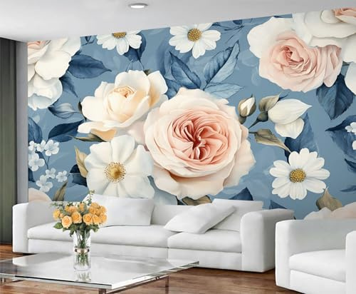 Papier peint à imprimé floral pour salon – Papier peint à décoller et à coller, papier peint floral rustique pour chambre à coucher, grande décoration murale et décoration d'intérieur florale