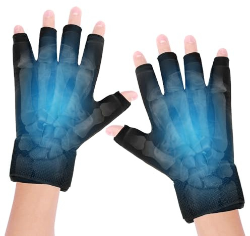 Gel Kühlhandschuhe für Wärme- und Kältekompressen (1 Paar, Schwarz) | Kühl Handschuhe mit verstellbarem Handgelenkband, Handgelenk Kühlmanschette, ideal für Sportverletzungen, Schmerzlinderung