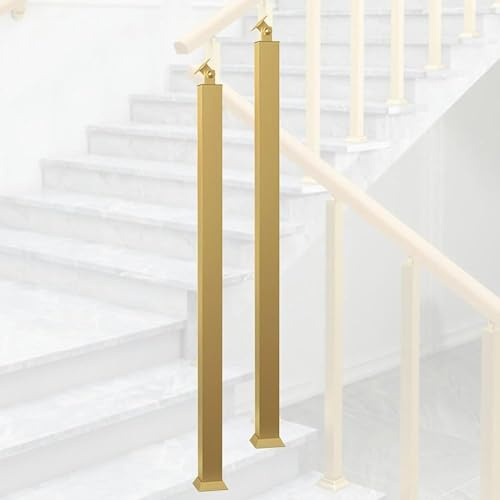 Lot de 2 poteaux de balustre d'escalier réglables en métal – Axe de balustrade à 270° avec base plate pour terrasse et balcon – 85 cm – Support doré