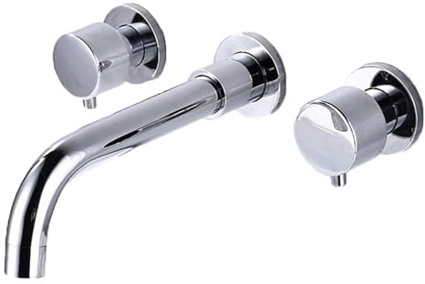 JRUIA 3 Hole Wall Mounted Washbasin Tap, Wall Mounted Bathroom Faucet, 2-Lever Mixer Tap, Wall-Mounted Sink Tap, Brass