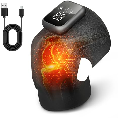 Knee Massager, Heated Knee Massager Joint Pain Relief, Cordless Heating Massage Wrap with Vibration for Arthritis, Electric Shoulder Brace Support for Women Men Joint Stiff/Muscle Strain (Black)