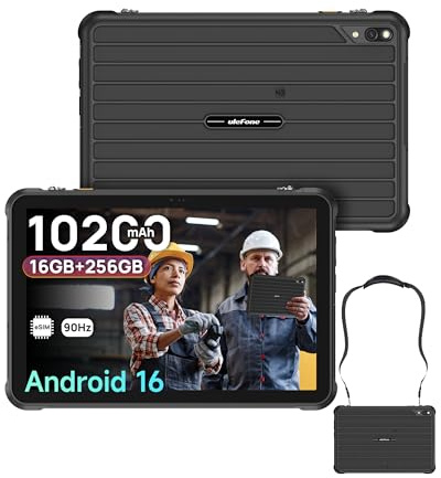 Ulefone RugKing Pad 2 Pro Outdoor Tablet Android 16, 10,1 Zoll 90Hz 600 nits, 10200mAh IP68K Rugged, 16GB+256GB, 4G LTE eSIM, 48MP Kamera Wasserdicht Stoßfest, 3-Karten-Fach/uSmart-Erweiterung,Schwarz