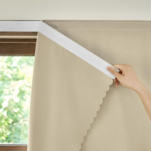 Adhesive Roman Shades Style Curtains, Stick On Blackout Blind, Guest Bedroom Kitchen, 59 W X 59 L, Beige, 1 Panel