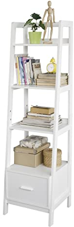 SoBuy FRG116-K-W Leiterregal Bücherregal Standregal Badregal mit Ablagen und Schublade in Weiß B 44cm