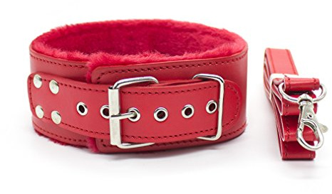 Wiftly Halsbänder Damen Männer Halskette mit leine PU Leder Orgasmus Gay S&M Fetischismus O-Ring Einstellbar Plüsch Sex Collier (Rot)