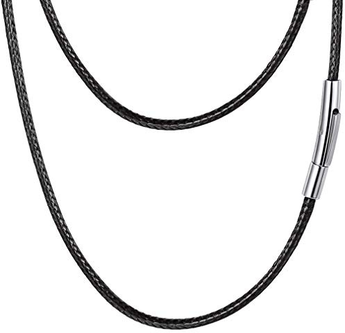PROSTEEL Schwarze Kordelkette Halskette 2mm für Damen Herren Polyester Kustleder Kette mit Edelstahl Verschluss, Kettenlänge 41cm bis 76cm wählbar