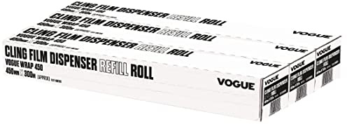 Vogue Cling Film 300m Refill (3 Pack) - Preserve Ingredients, Suitable for Microwave Use, Fits Wrap450 Dispenser CW203 | Preserves fresh ingredients and supports microwave use, providing reliable commercial food storage and prep.
