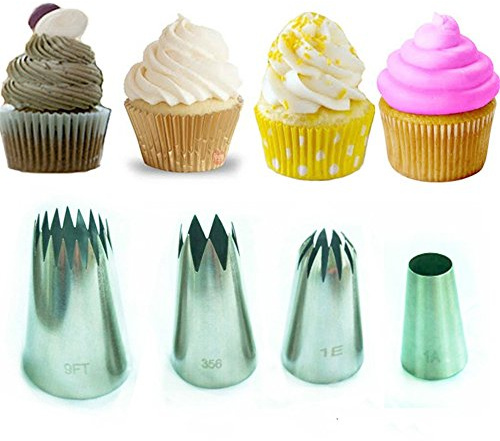 Lot de 4 grands embouts de poches à douille - Accessoires de pâtisserie - Parfaits pour glacer et décorer les gâteaux - En acier inoxydable