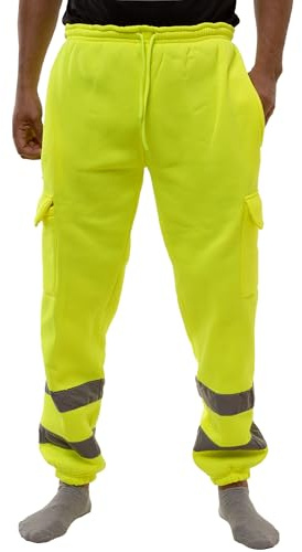 GA COMMUNICATIONS Hi Viz Vis Jogging Bottoms Work Wear Safety Trousers Two Tone Highway Builder Safety Fleece Joggers Sweat Pants S-5xl