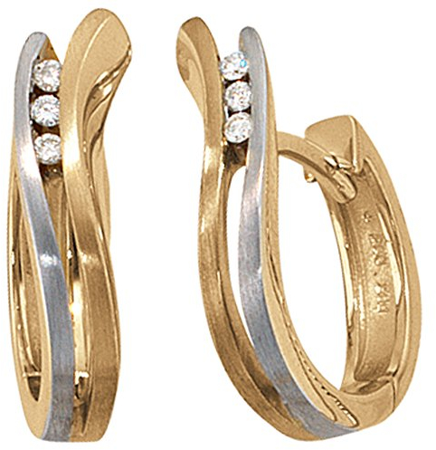Jobo Damen-Creolen aus 14 Karat 585 Gold Bicolor mit 6 Diamanten