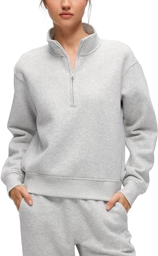 CRZ YOGA Fleece Lined Half Zip Sweatshirt | Midweight, Casual, Soft, Breathable, Cotton, Warm, Funnel Neck, Pullover, Sweat Shirts for Women