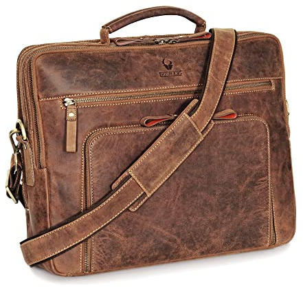 DONBOLSO Laptoptasche San Francisco - Umhängetasche Leder Braun für Laptop und Tablet - Hochwertige Aktentasche für Notebook bis 17 Zoll - Stilvolle Tasche für Damen und Herren