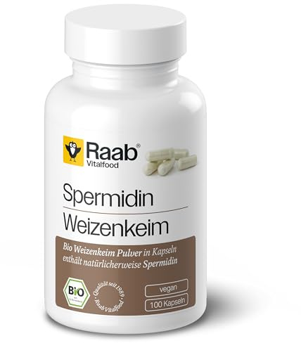 Raab Vitalfood® Bio Spermidin Kapseln (100 Stück) - Spermidin-Gehalt: 1 mg pro Tag, natürliches Spermidin ohne Zusätze aus Bio Weizenkeimen, von Natur aus Vegan & Laktosefrei