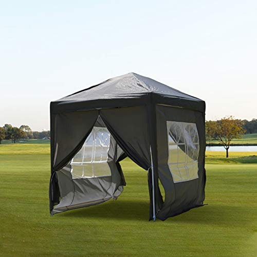 Tonnelle pliante avec cadre en acier pour extérieur avec panneaux latéraux amovibles, abri pour événements, jardin, mariage, fête, camping, pique-nique (2x2m, gris)