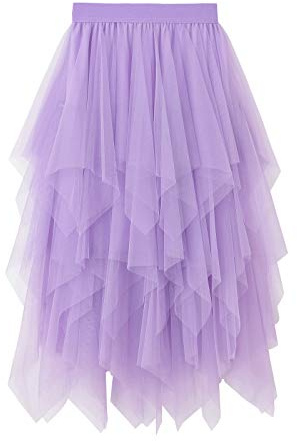 Carolilly Gonna in Tulle Irregolare da Donna Gonna Lunga a Vita Alta Elastica Gonna a Pieghe Donna Balletto Principessa Elegante Minigonna in Pizzo Abito Ragazza(Viola)