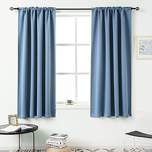 Dusty Blue Blackout Curtains for Living Room - 63 Inch Length Rod Pocket Thermal Insulated Energy Saving Room Darkening Soundproof Curtains for Bedroom Set of 2 Panels ( Light Dusty Blue 54x63 )