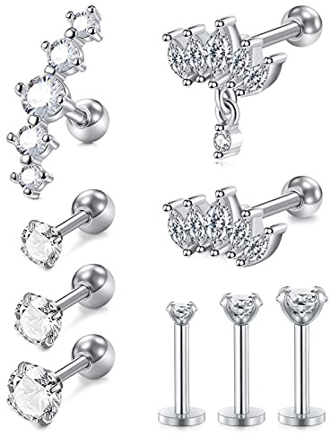 AVYRING 20 g 16 g brosk öra piercing kirurgiskt stål ring näspiercing septum läpp piercing tragus stud öra piercing helix daith smycken 9 stycken, Rostfritt stål