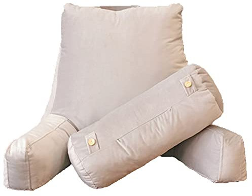 Lesekissen Buchkissen Lesehilfe, Rückenkissen mit Abnehmbarem Nackenrolle, Rückenstützkissen mit Armlehnen für Sofa Bett Sessel Couch, Multifunktionales SitzstüTzkissen Yadlan Beige