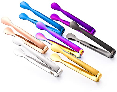 Abcsea 7 Pieces Colored Stainless Steel Mini Serving Tongs, Ice Tongs for Bar, Sugar Tongs Small, Appetizers Tongs, Small Tongs for Tea Party Coffee Bar Kitchen