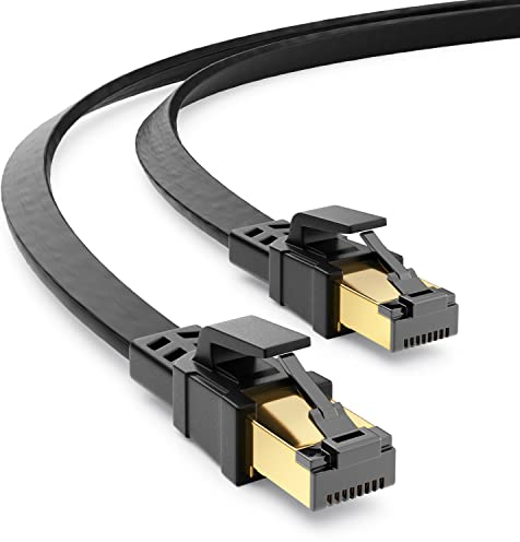 deleyCON 1m CAT8.1 Câble LAN Plat - Réseau en Cuivre 40 Gbits 2000MHz - Brassage Gigabits Ethernet RJ45 DSL CAT.8 - Noir