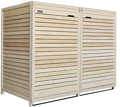 Mülltonnenbox Mülltonnenverkleidung Holz 240L Natur inkl. Rückwand vormontiert Müllcontainer Mülltonnenschrank Mülltonne Adria (2 Tonnen)