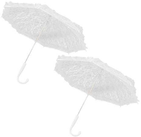 Beufee 2 Stück weißer Spitzenschirm für Hochzeit, Vintage-Hochzeit, Brautschirm, Dekoration, Regenschirm Weißer Sonnenschirm für Hochzeit, Teeparty, Hochzeit, Braut