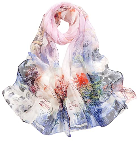 FAIRYGATE Damen Seidentuch Schal Tuch Chiffon Georgette Langer Seidenschal Luxuriöse Schals Elegante Muster Halstuch Hautfreundlich Damenschal 39011