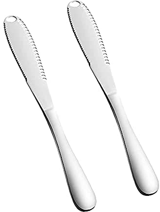 JQTOP Rasfihip 2 Pieces Stainless Steel Silver Professional Butter Knife 3 in 1 Multifunction Wire Scraping Butter Knife for Cheese Bread Jam Baking Cream