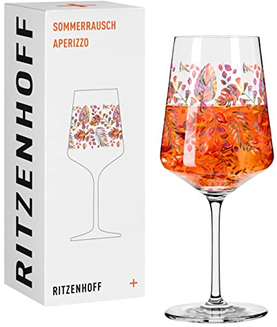 RITZENHOFF 2841016 Bicchiere da aperitivo 500 ml - Serie Sommerrausch No. 16 - Bicchiere da aperitivo motivo fogliame arancione - Made in Germany