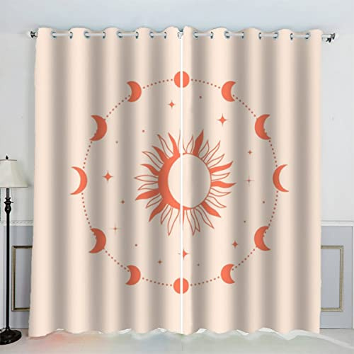 VASENA Sonne Und Mond Vorhänge Blickdicht mit Ösen 2er Set Kindervorhänge 3D Gedruckt Rosa Gardinen Modern Home Dekoration (183x214 cm)