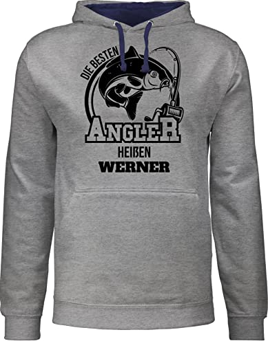 Pullover Herren Frauen Hoodie Kontrast zweifarbig - Angeln - Angler Geschenk - 5XL - Grau meliert/Navy Blau - Angel Pulli fischen carp Hoodies Fisch Fishing angelzubehör Karpfen Fischer Name