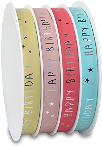 Präsent Ringelband Happy Birthday, Pastellfarben