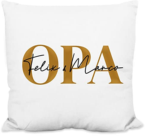True Statements Kissen personalisiert „Goldschrift“ - 40x40cm, inkl. Kissen-Füllung | Geschenk-Idee für Muttertag, Vatertag, Geburtstag, Weihnachten (Opa, Flauschiges Kissen)